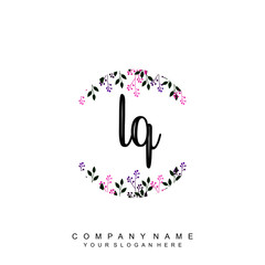 letter LQ surrounded by beautiful and elegant flowers and leaves. Wedding monogram logo template. Fashion Logo template Vectors,