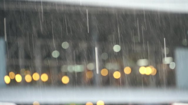 Rain Drops Falling, Amazing slow motion closeup of heavy rain falling down in the street