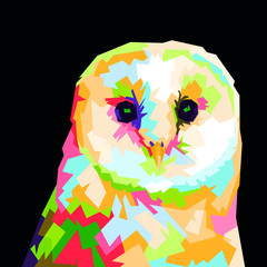 colorful barn owl vector illustration black background. owl wpap illustration