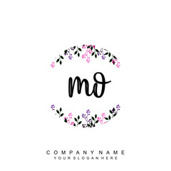 letter MO surrounded by beautiful and elegant flowers and leaves. Wedding monogram logo template. Fashion Logo template Vectors,