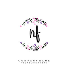 letter NF surrounded by beautiful and elegant flowers and leaves. Wedding monogram logo template. Fashion Logo template Vectors,