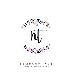 letter NT surrounded by beautiful and elegant flowers and leaves. Wedding monogram logo template. Fashion Logo template Vectors,