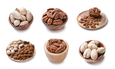 Pecan nuts on white background