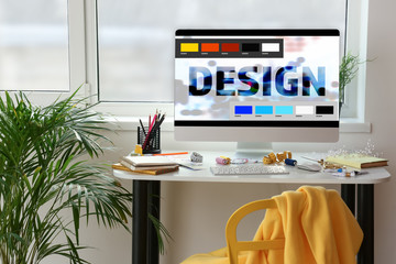 Modern workplace of designer in studio