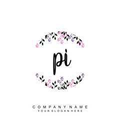 letter PI surrounded by beautiful and elegant flowers and leaves. Wedding monogram logo template. Fashion Logo template Vectors,