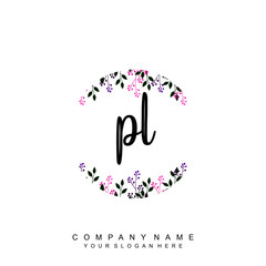 letter PL surrounded by beautiful and elegant flowers and leaves. Wedding monogram logo template. Fashion Logo template Vectors,