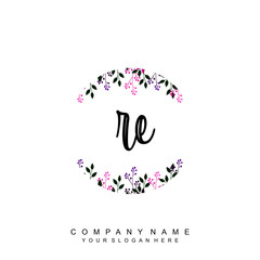 letter RE surrounded by beautiful and elegant flowers and leaves. Wedding monogram logo template. Fashion Logo template Vectors,