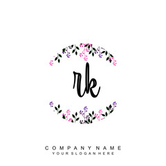 letter RK surrounded by beautiful and elegant flowers and leaves. Wedding monogram logo template. Fashion Logo template Vectors,
