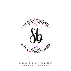 letter SB surrounded by beautiful and elegant flowers and leaves. Wedding monogram logo template. Fashion Logo template Vectors,