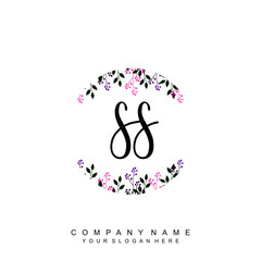 letter SS surrounded by beautiful and elegant flowers and leaves. Wedding monogram logo template. Fashion Logo template Vectors,