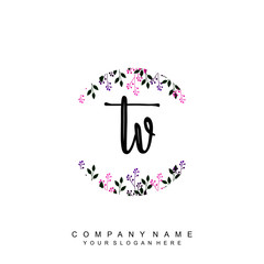 letter TV surrounded by beautiful and elegant flowers and leaves. Wedding monogram logo template. Fashion Logo template Vectors,