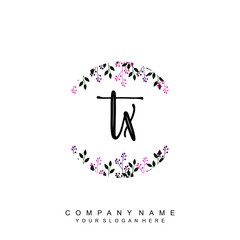 letter TX surrounded by beautiful and elegant flowers and leaves. Wedding monogram logo template. Fashion Logo template Vectors,