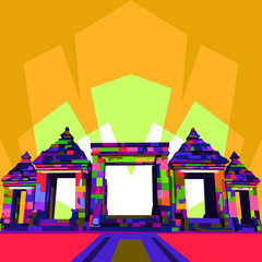 Obraz premium illustration of temple in colour background. Ratu boko temple vector. Ratu Boko temple in WPAP style. vector illustration. Located in Prambanan, Yogyakarta. Hindu temples in Yogyakarta