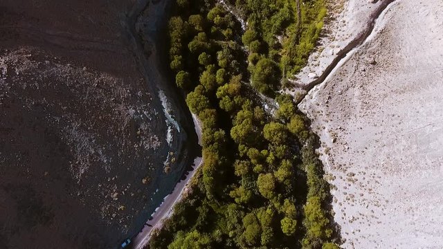 Drone flying over a valley in Ladakh. //Drone view