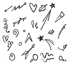 Abstract handdrawn arrows, ribbons and other elements in hand drawn style for concept design vector