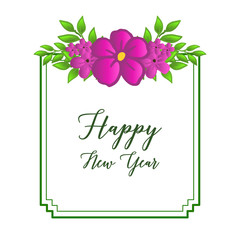 Text invitation card happy new year, with style of purple floral frame. Vector