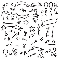 Abstract doodle arrows, ribbons and other elements in hand drawn style for concept design vector