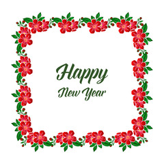 Text of happy new year background with texture of red wreath frame. Vector