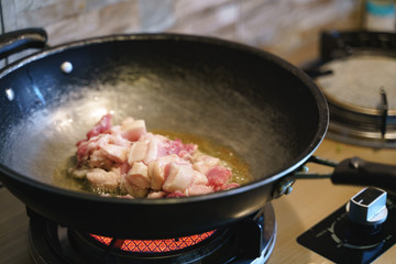 Deep fried crispy pork with skin cooking process
