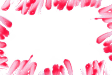 Red lip gloss brush stroke around border with empty space