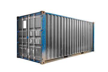  The concept of export-import, container transporting and national delivery of goods. The transporting container on isolated background, view front