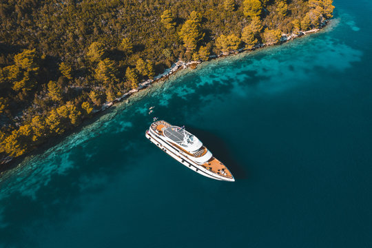 Aerial view of boat at sea