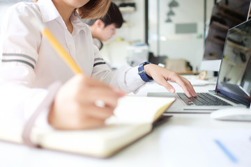 Business working in office with documents and laptop people Consulting and business planning.