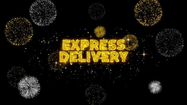 EXPRESS DELIVERY Text Reveal on Glitter Golden Particles Firework. Sale, Discount Price, Off Deals, Offer promotion offer percent discount ads 4K Loop Animation.