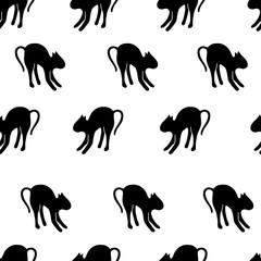 happy Halloween pattern of black cats on white backgroundю EPS 10