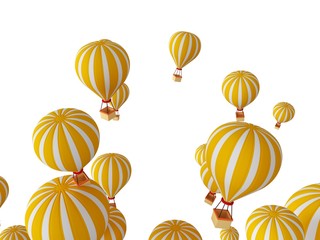 Cartoon fire hot air balloon with white and yellow color isolated in white background.