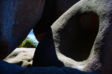 Obraz premium Granite pink boulders near Plumanach. The coast of Pink Granite is a unique place in Brittany. France