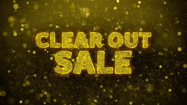 Clear Out Sale Text Golden Glitter Glowing Lights Shine Particles. Sale, Discount Price, Off Deals, Offer promotion offer percent discount ads 4K Loop Animation.