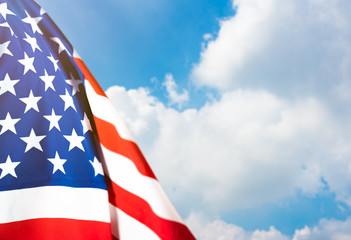 United State of America flag in cloud and sky background for Memorial Day, 4th of July, Labour Day