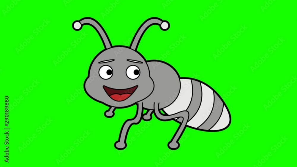 Poster ant character animation green screen. 2d flat simple motion