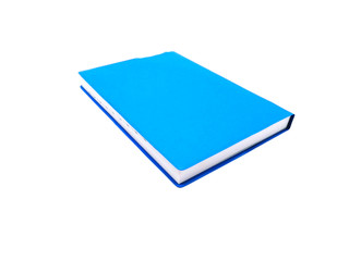 One blue book on white background