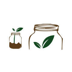 jars and leaf concept an organic food logo design vector illustrations