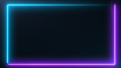 Abstract Neon bright colored frame square on a dark background. Laser show colorful design for banners advertising technologies