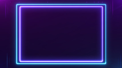 Abstract Neon bright colored frame square on a dark background. Laser show colorful design for banners advertising technologies