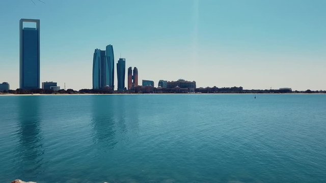 United Arab Emirates - February 5, 2019 : View of Emirates Palace and skyscrapers of Abu Dhabi, United Arab Emirates.