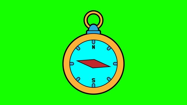 compass animation green screen. 2D flat simple motion