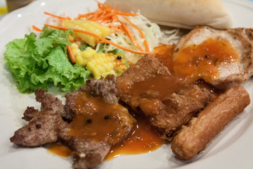 pork and sausage steak - international food