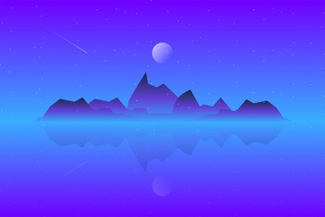 Fototapeta premium Scenery Mountain landscape with starry night illustration