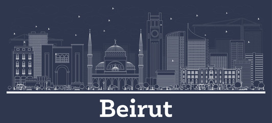 Naklejka premium Zarys panoramę miasta Liban w Bejrucie z białymi budynkami.