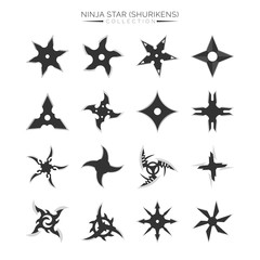 Set of Ninja Star Silhouette, Shuriken Vector Illustration Design Collection