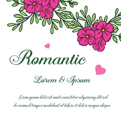 Beautiful wedding and invitation card romantic, with pink wreath frame. Vector