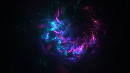 Abstract transparent blue and purple crystal shapes. Fantasy light background. Digital fractal art. 3d rendering.