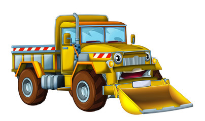 cartoon scene with cargo truck looking and smiling with snow plow on white background - illustration for children