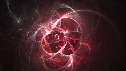 Abstract transparent red crystal shapes. Fantasy light background. Digital fractal art. 3d rendering.