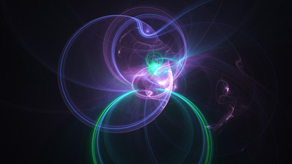 Abstract transparent purple and green crystal shapes. Fantasy light background. Digital fractal art. 3d rendering.
