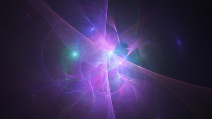 Abstract transparent purple crystal shapes. Fantasy light background. Digital fractal art. 3d rendering.